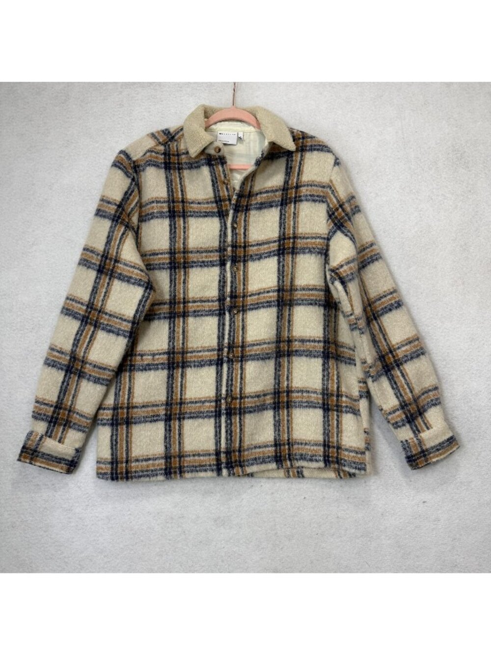 ASOS Design Jacket Mens Large Beige Plaid Flannel Button Lined Overcoat Winter